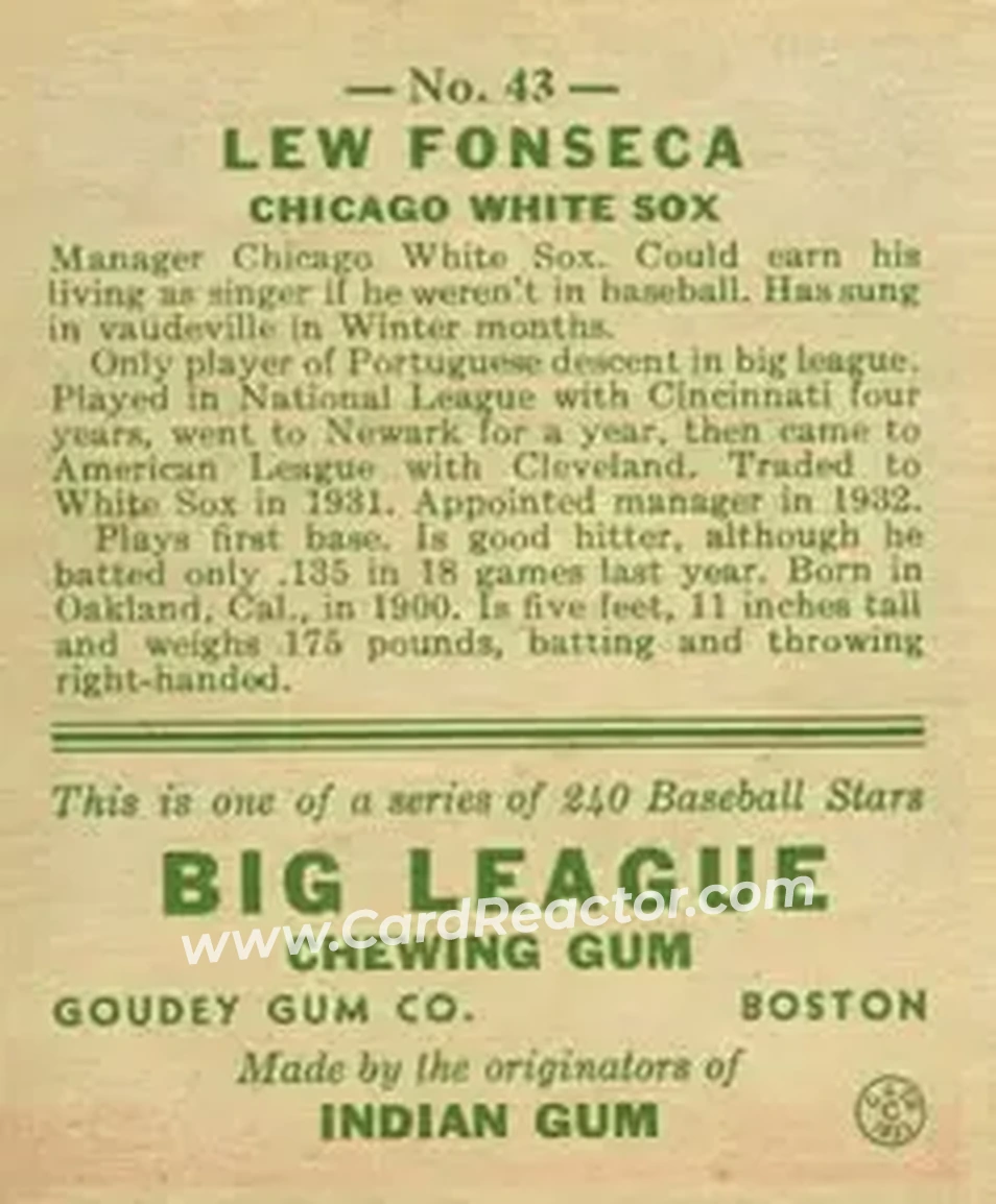 Back of Lew Fonseca