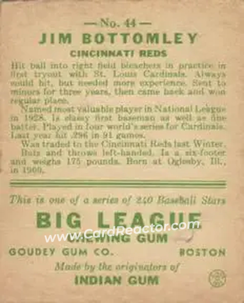 Back of Jim Bottomley