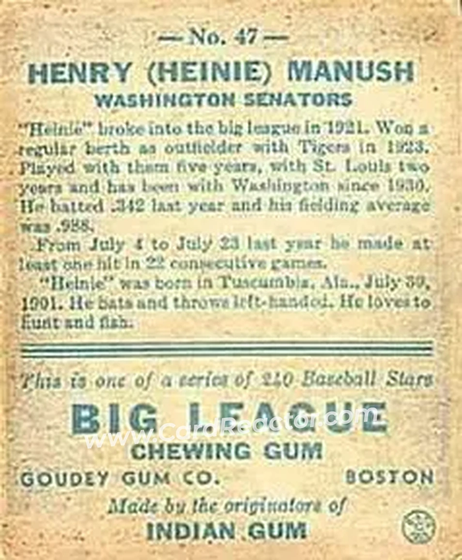 Back of Heinie Manush