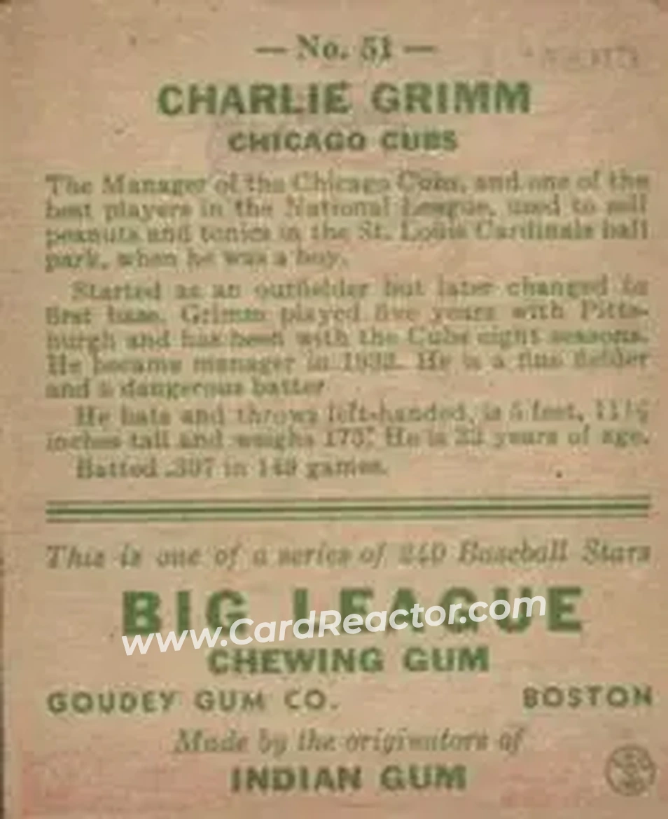 Back of Charlie Grimm