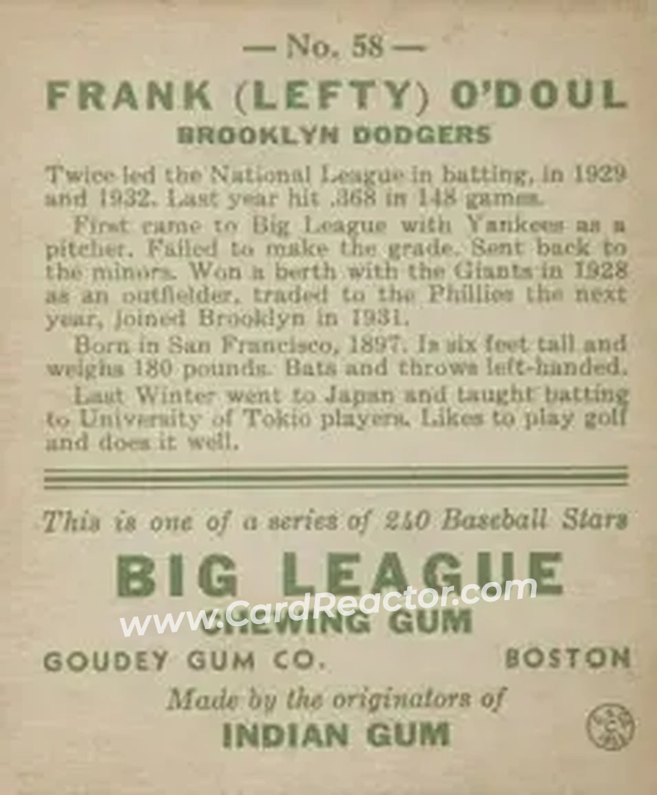 Back of Lefty O'Doul