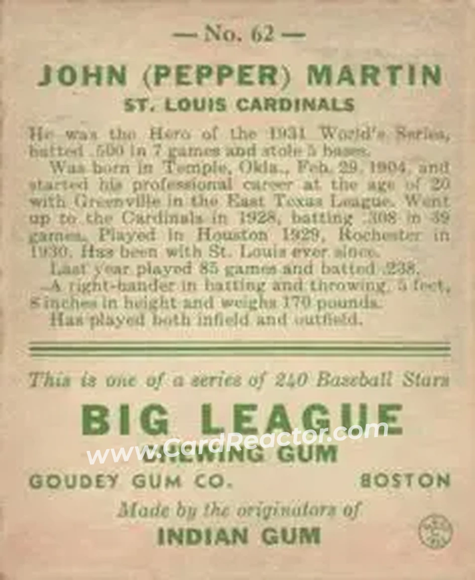 Back of “Pepper” Martin