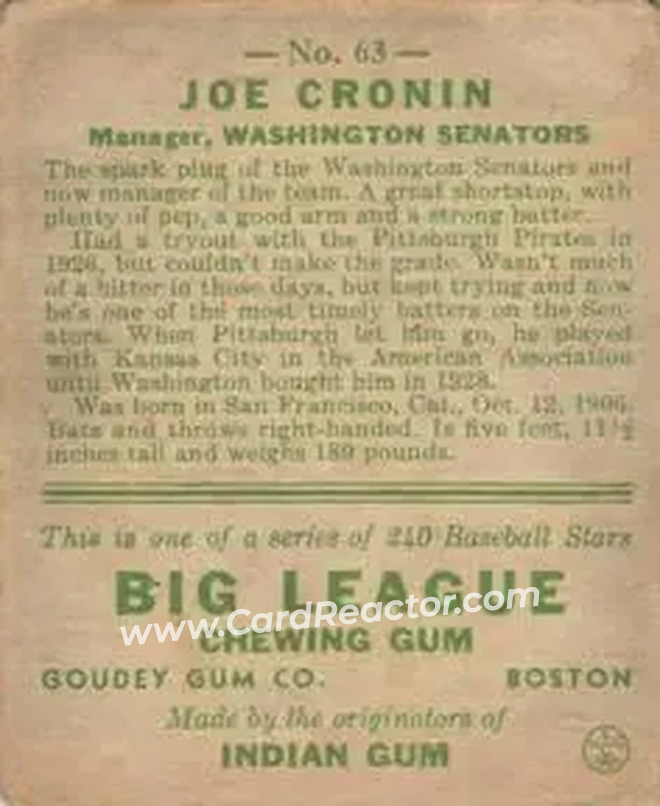 Back of Joe Cronin