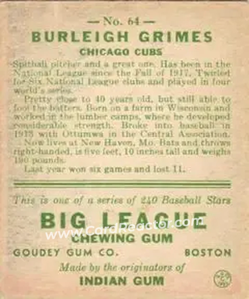 Back of Burleigh Grimes