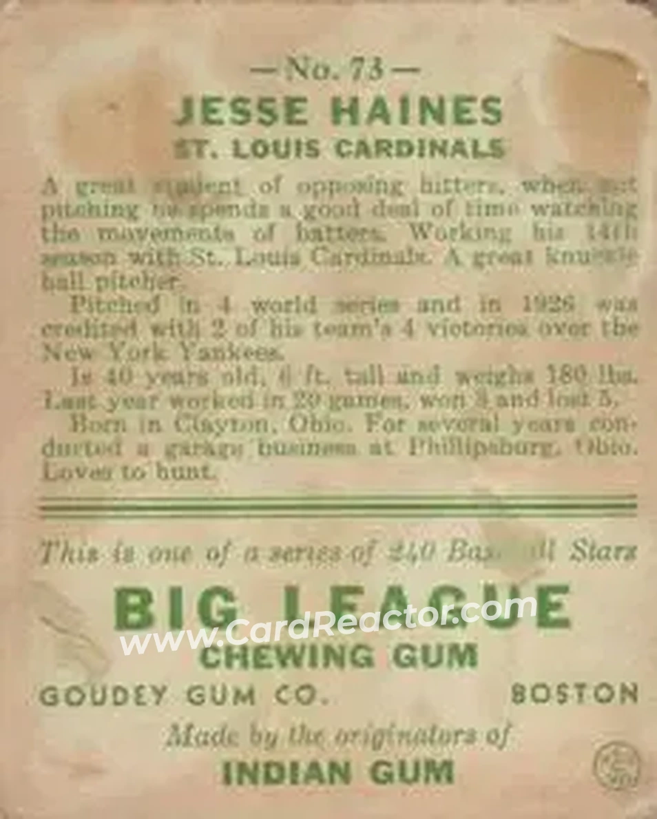 Back of Jesse Haines