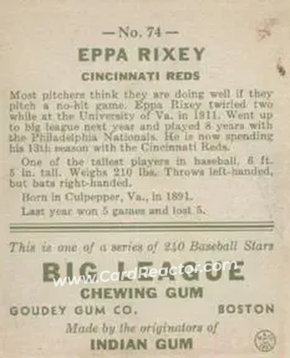 Back of Eppa Rixey