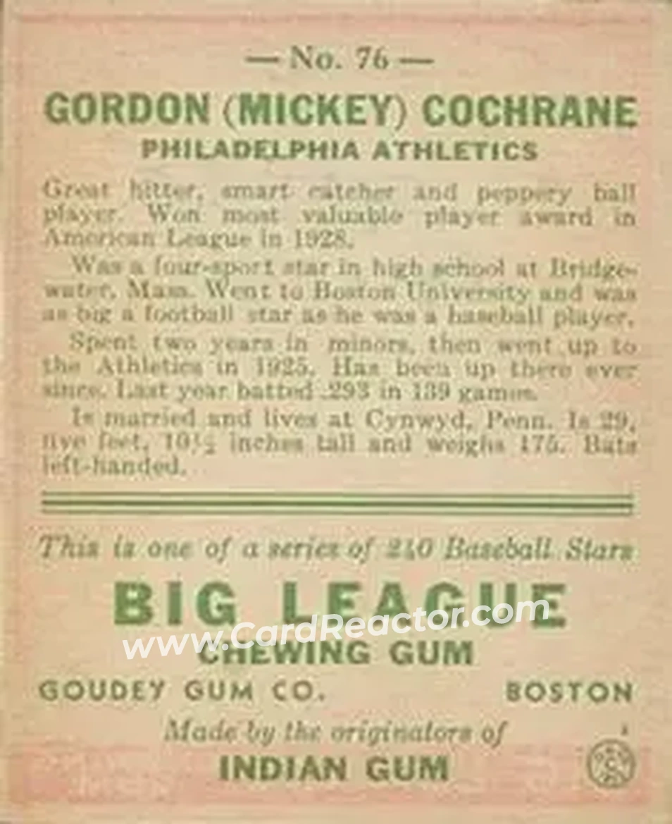Back of Mickey Cochrane