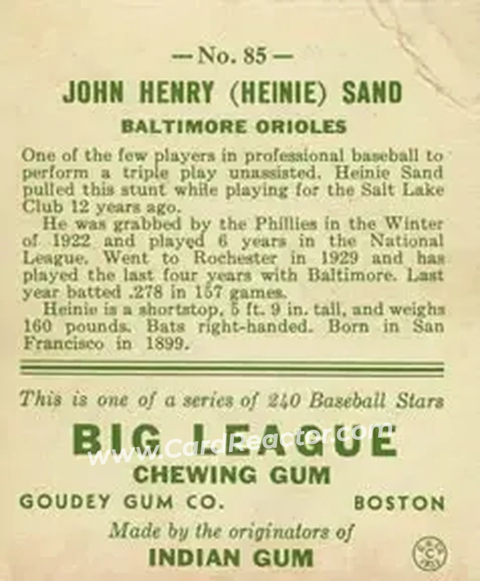 Back of John Henry “Heinie” Sand