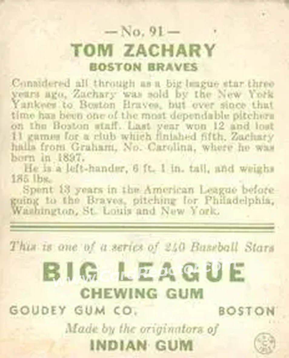Back of Tom Zachary