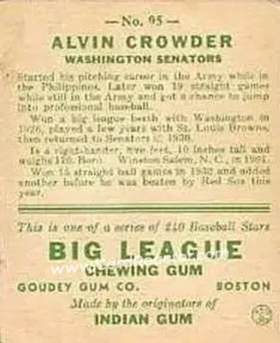 Back of Alvin Crowder