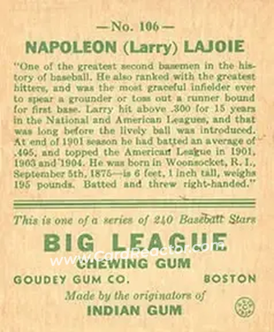 Back of Nap Lajoie