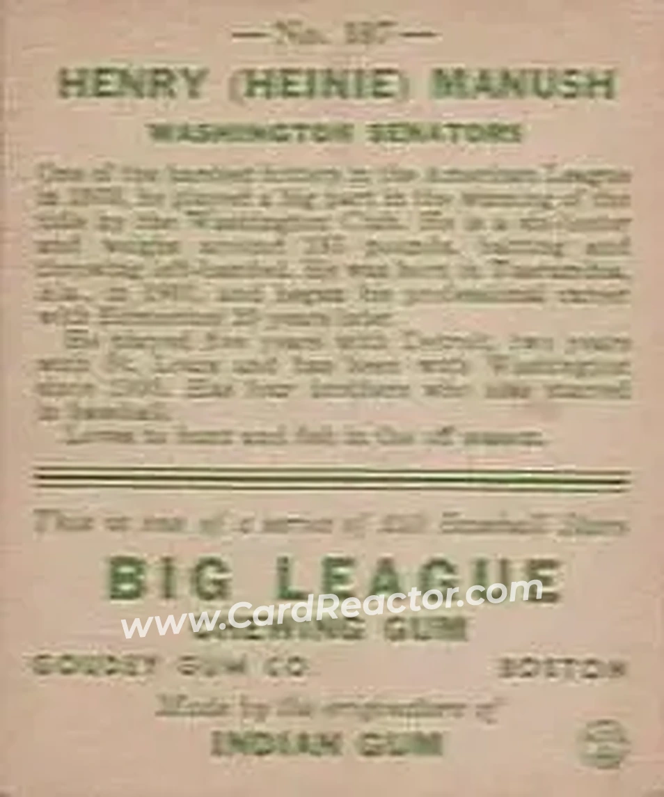 Back of Heinie Manush