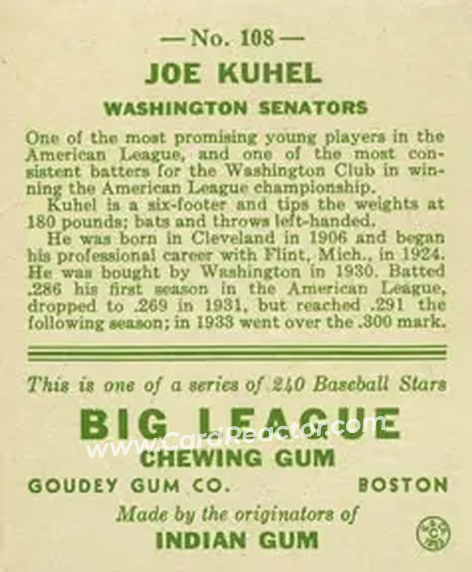 Back of Joe Kuhel