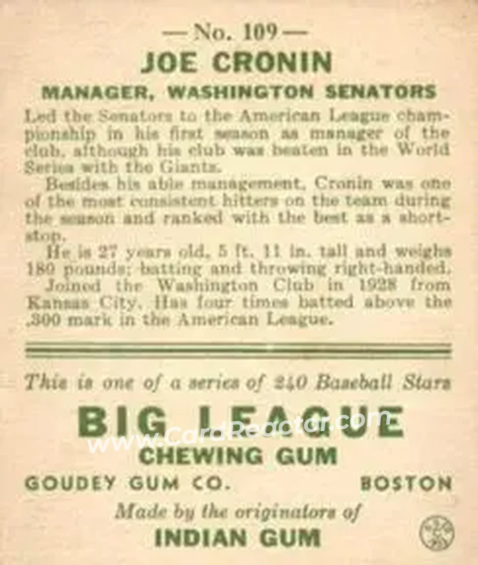 Back of Joe Cronin