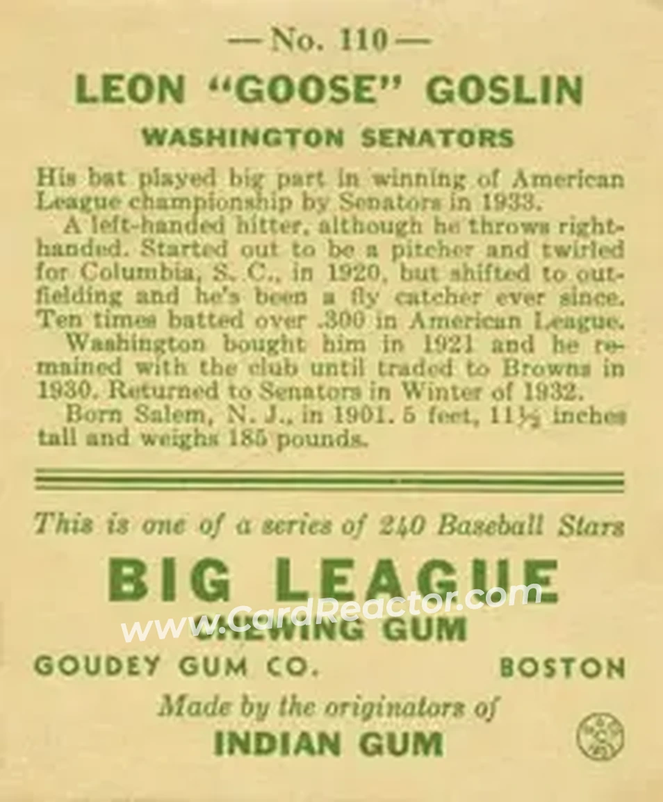 Back of Goose Goslin