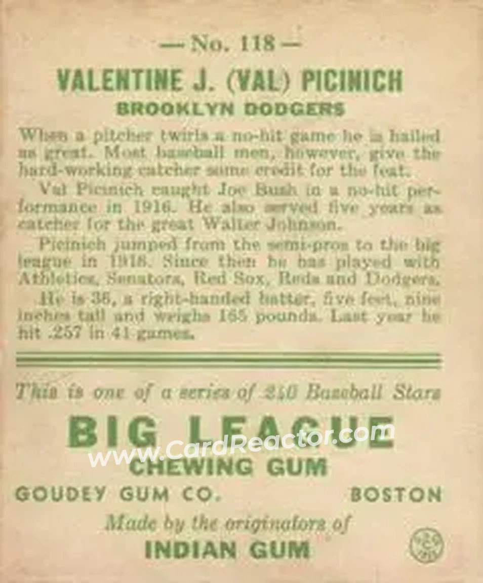 Back of Valentine J. “Val” Picinich