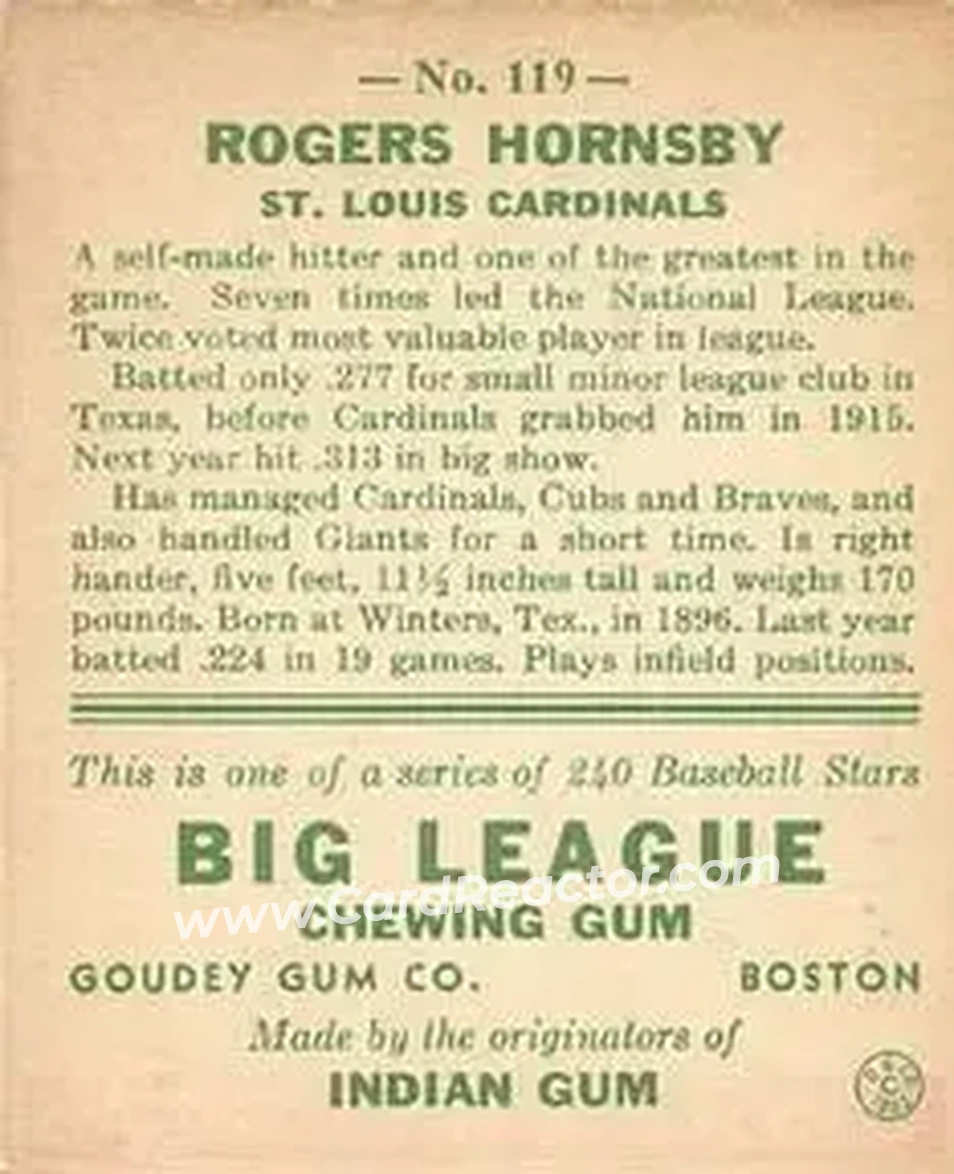 Back of Rogers Hornsby