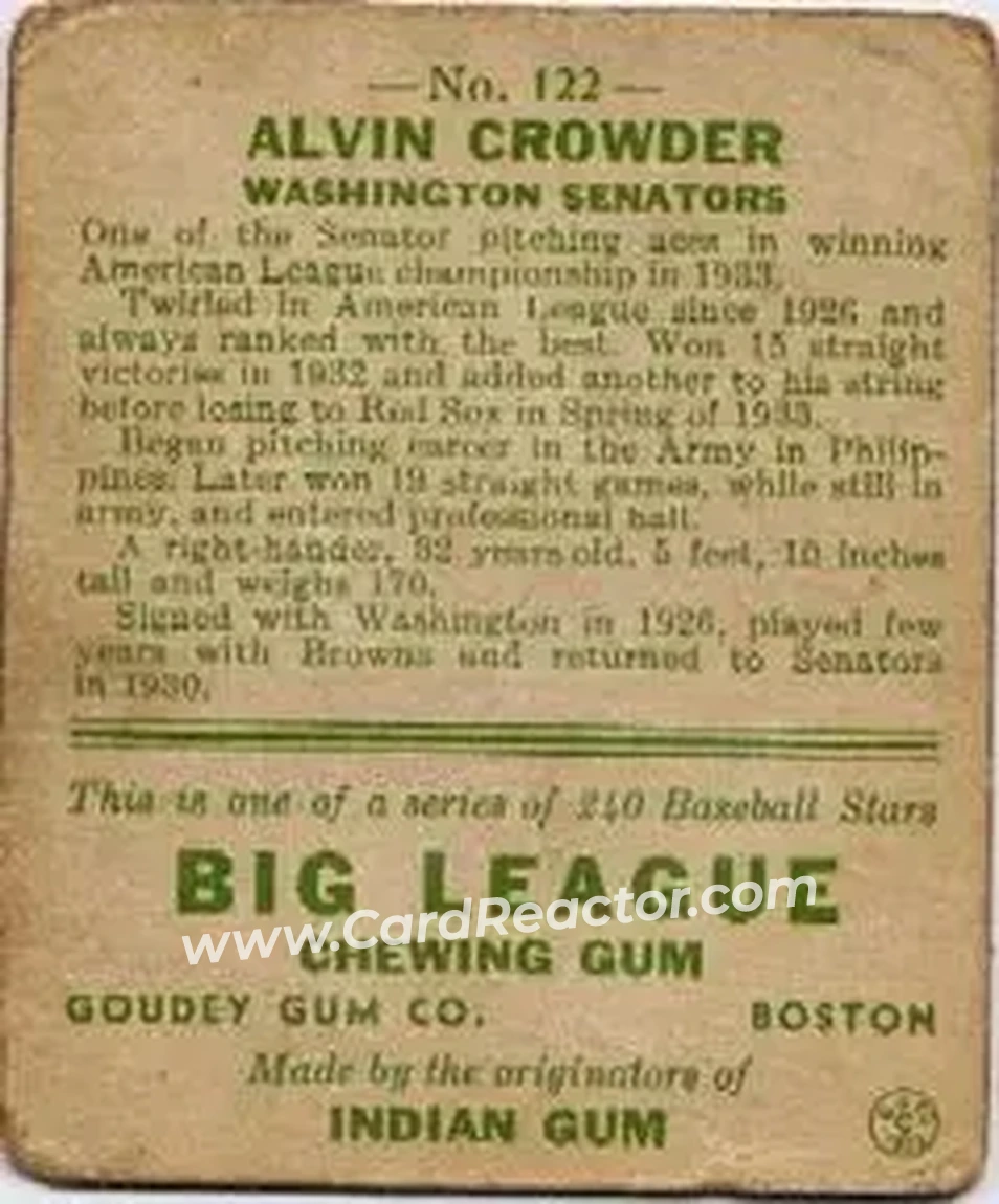 Back of Alvin Crowder