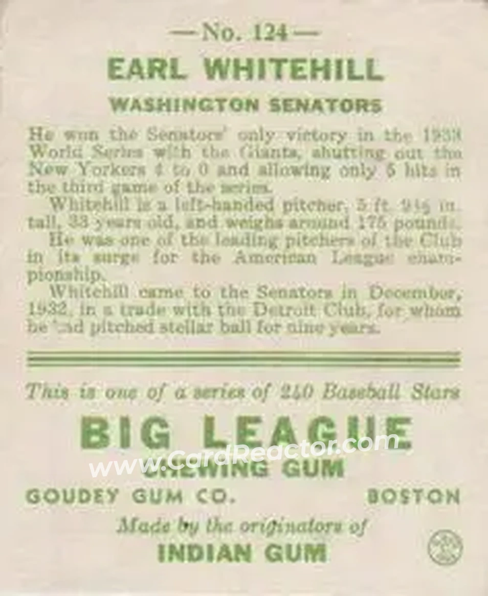 Back of Earl Whitehill