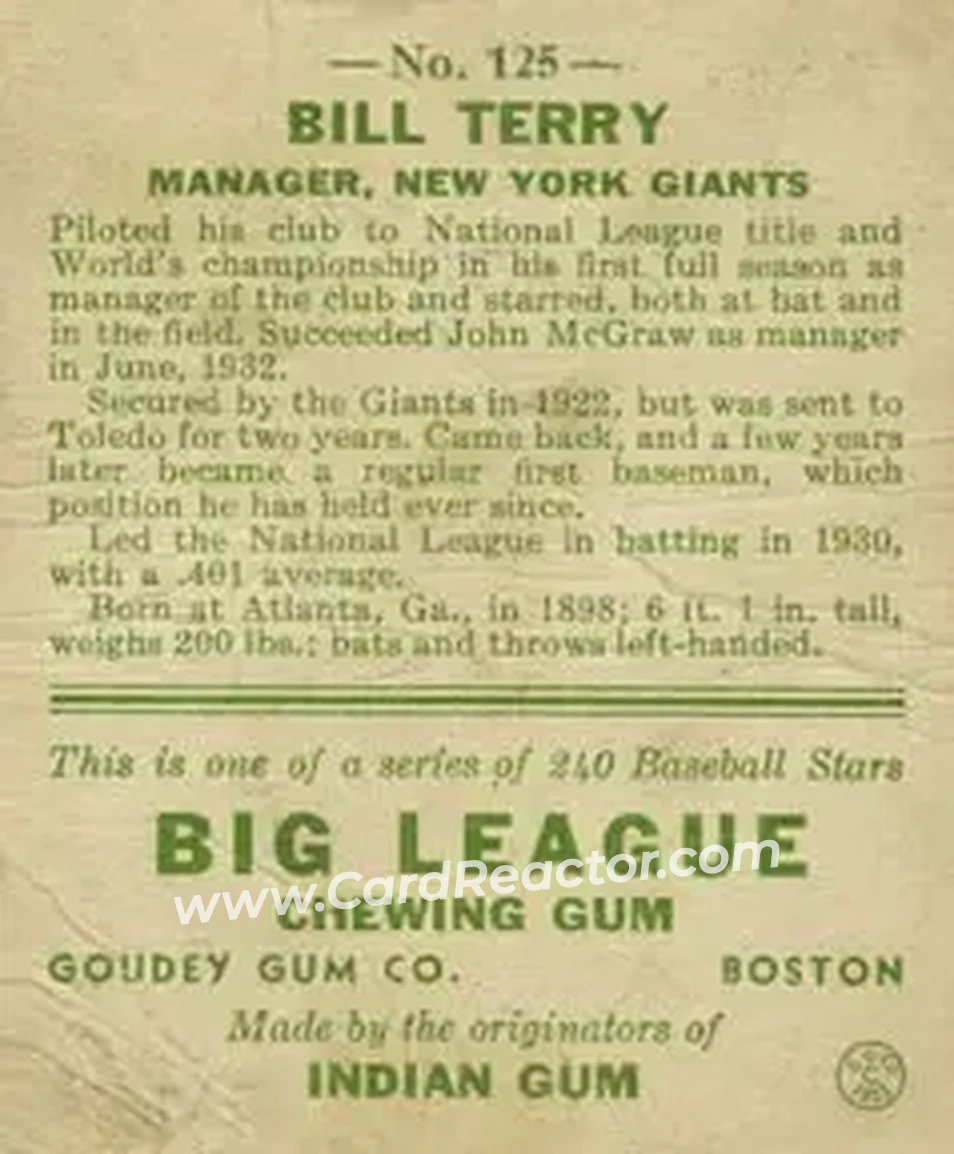 Back of Bill Terry