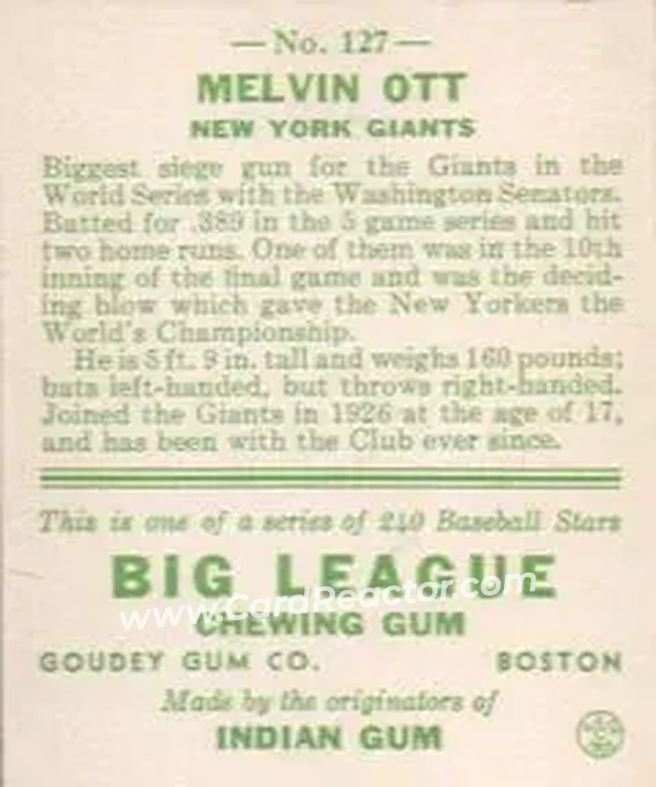Back of Mel Ott