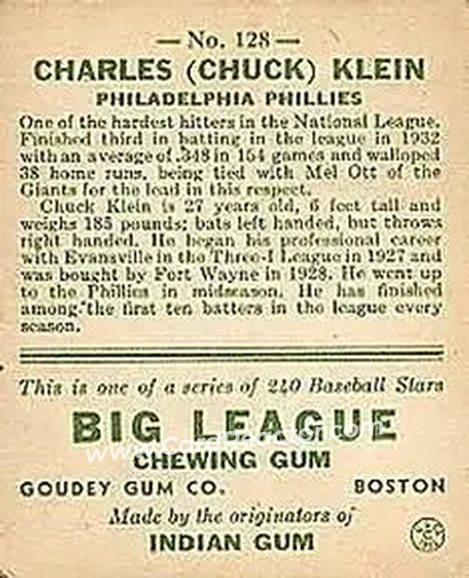 Back of Chuck Klein