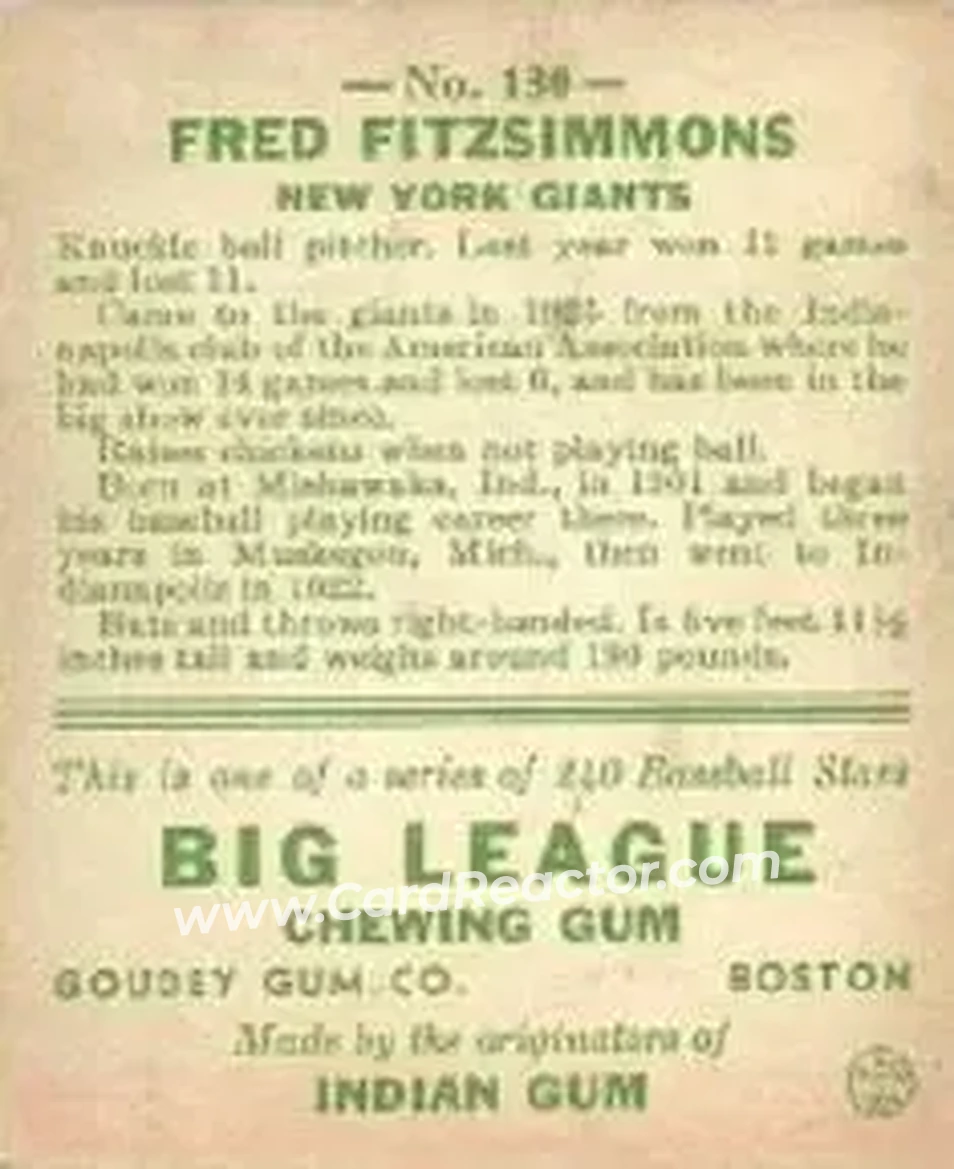 Back of Freddie Fitzsimmons