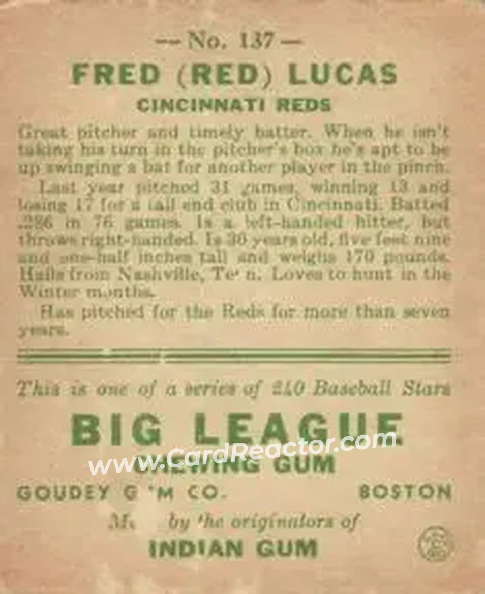 Back of Fred “Red” Lucas