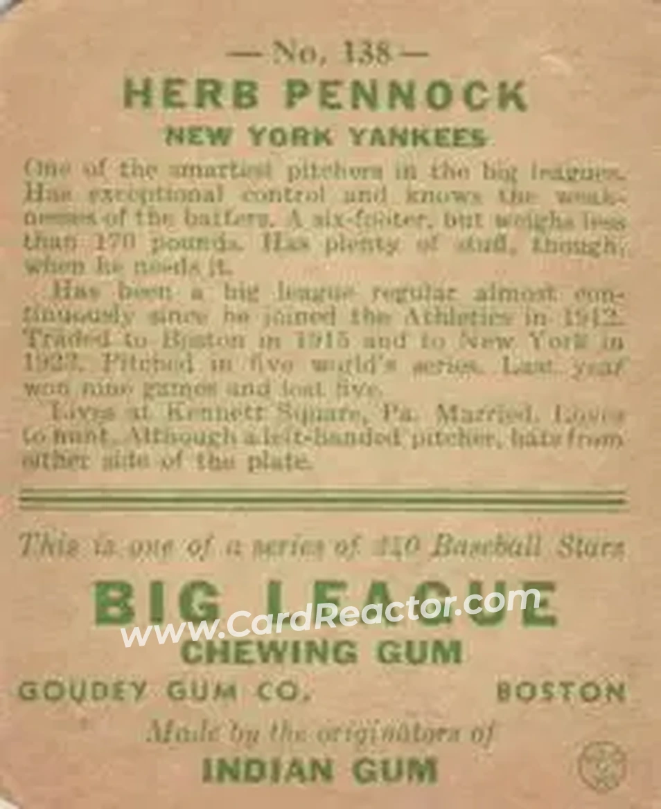 Back of Herb Pennock