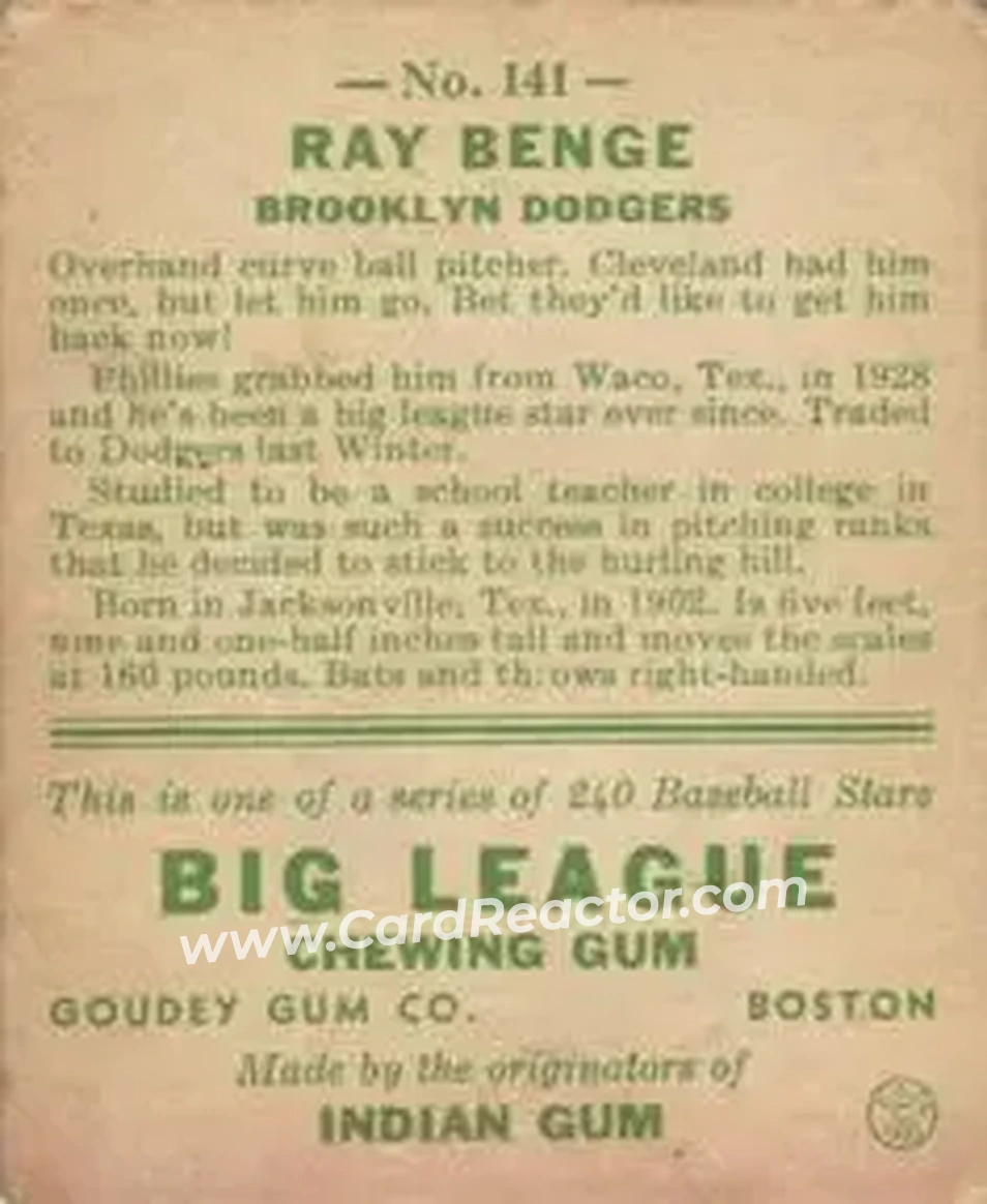 Back of Ray Benge
