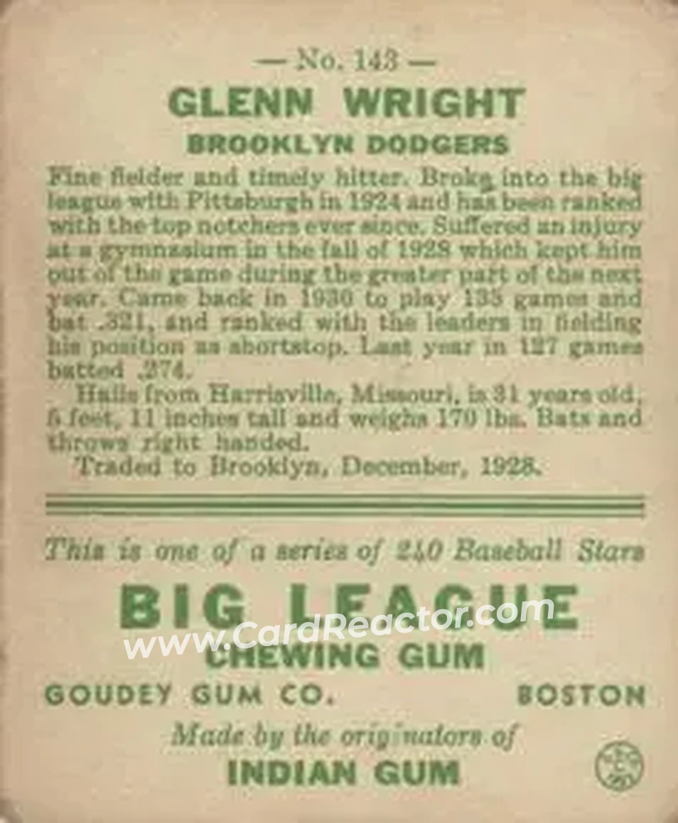 Back of Glenn Wright