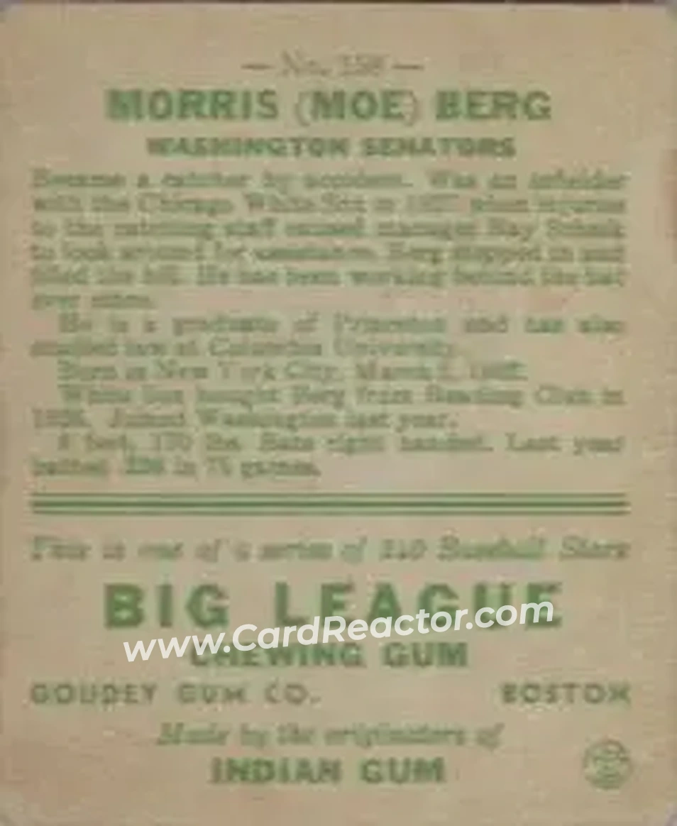 Back of Morris “Moe” Berg