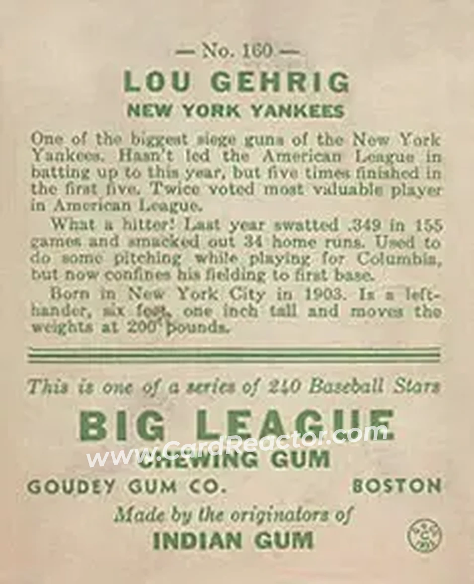 Back of Lou Gehrig