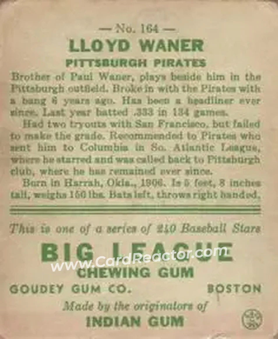 Back of Lloyd Waner