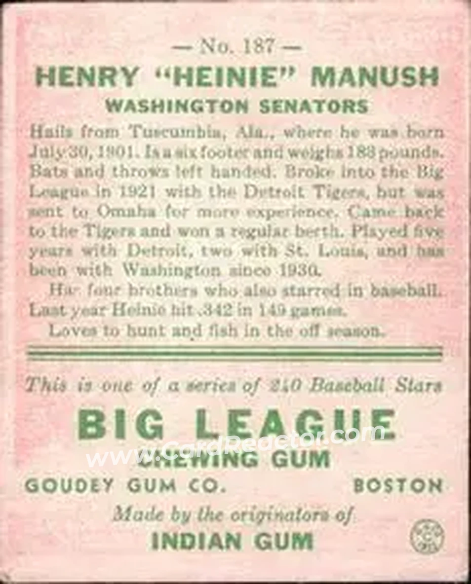 Back of Heinie Manush