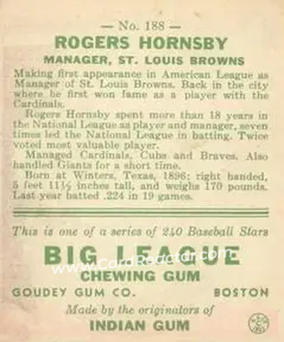 Back of Rogers Hornsby
