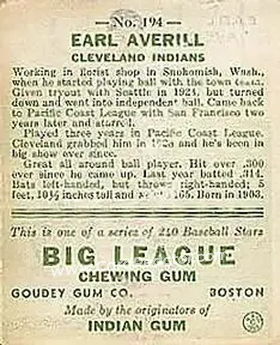 Back of Earl Averill