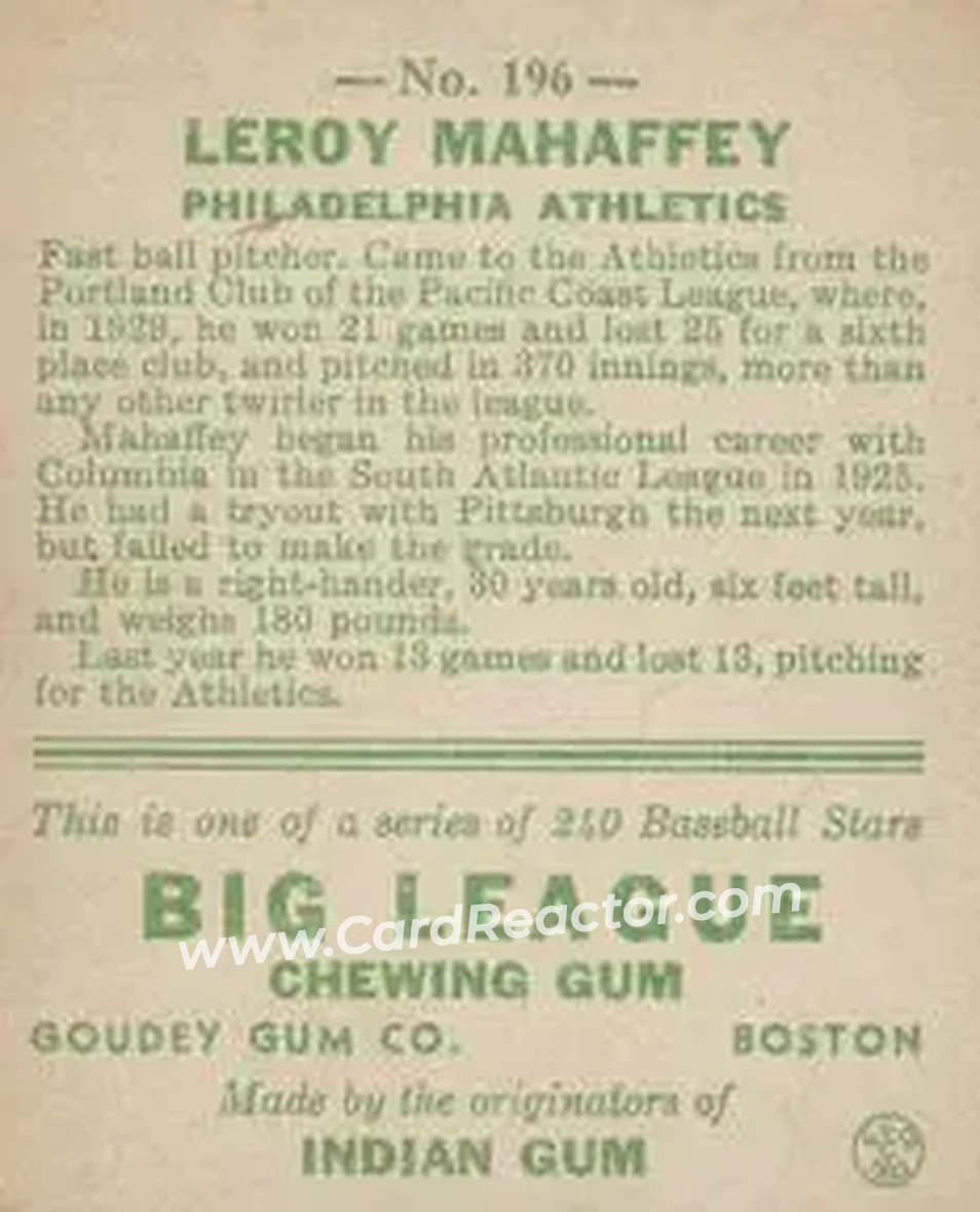Back of Leroy Mahaffey
