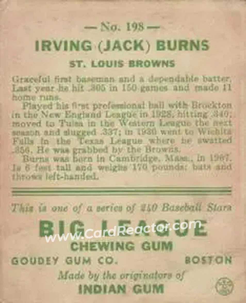 Back of Irving “Jack” Burns