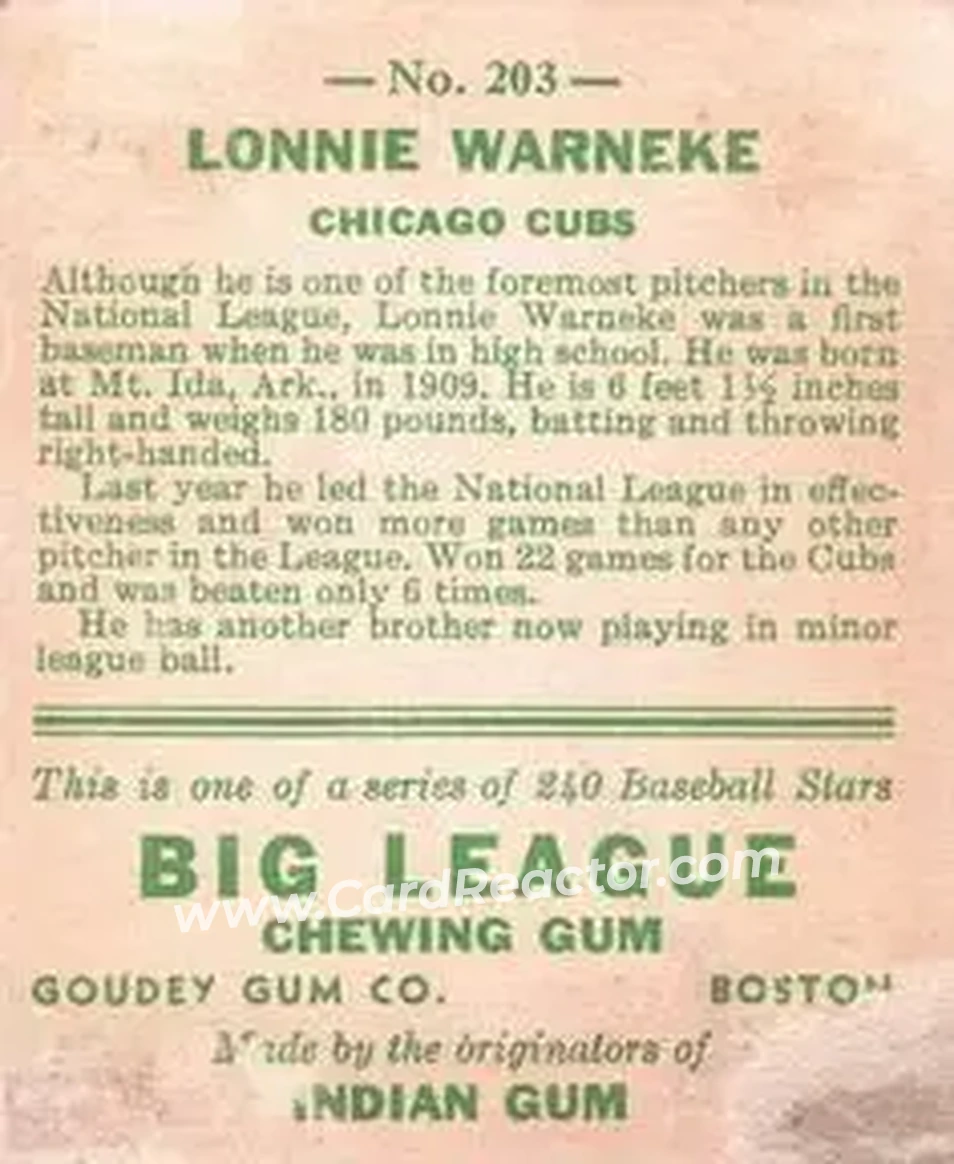 Back of Lon Warneke