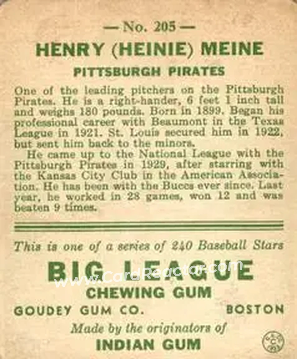 Back of Henry “Heinie” Meine