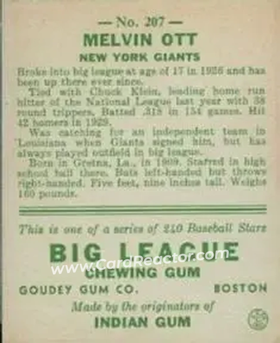Back of Mel Ott