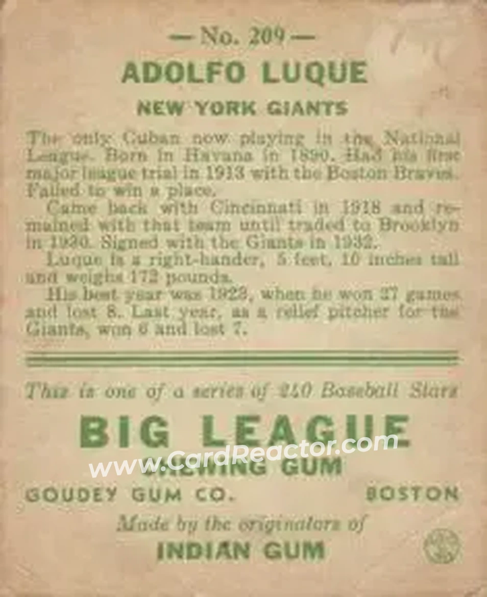 Back of Adolfo Luque