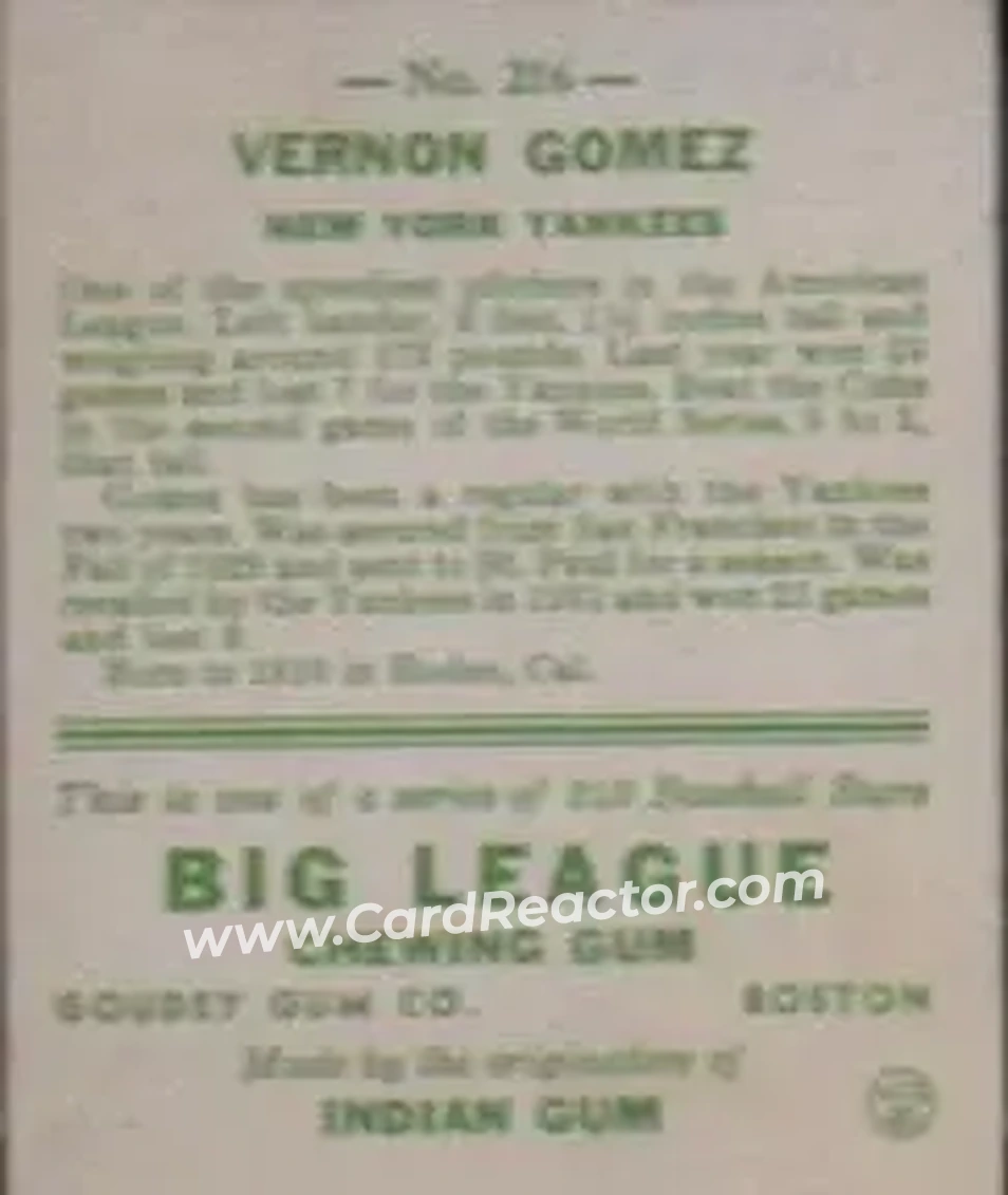 Back of Lefty Gomez