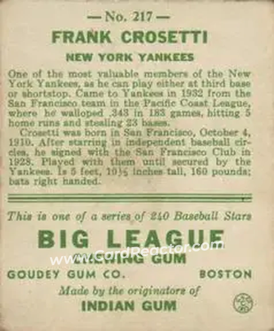 Back of Frankie Crosetti
