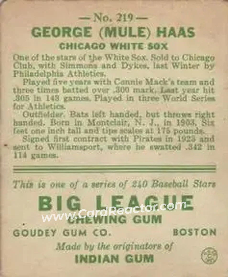 Back of George “Mule” Haas