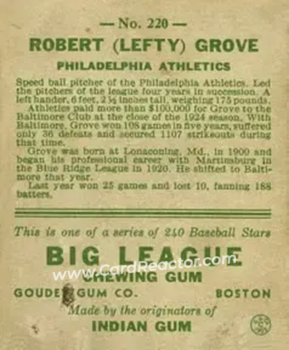 Back of Lefty Grove