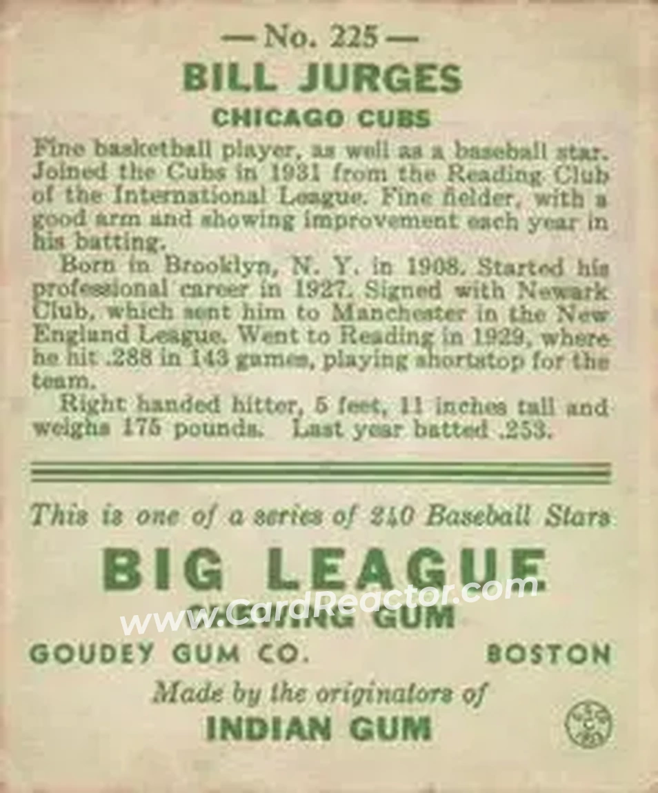 Back of Billy Jurges