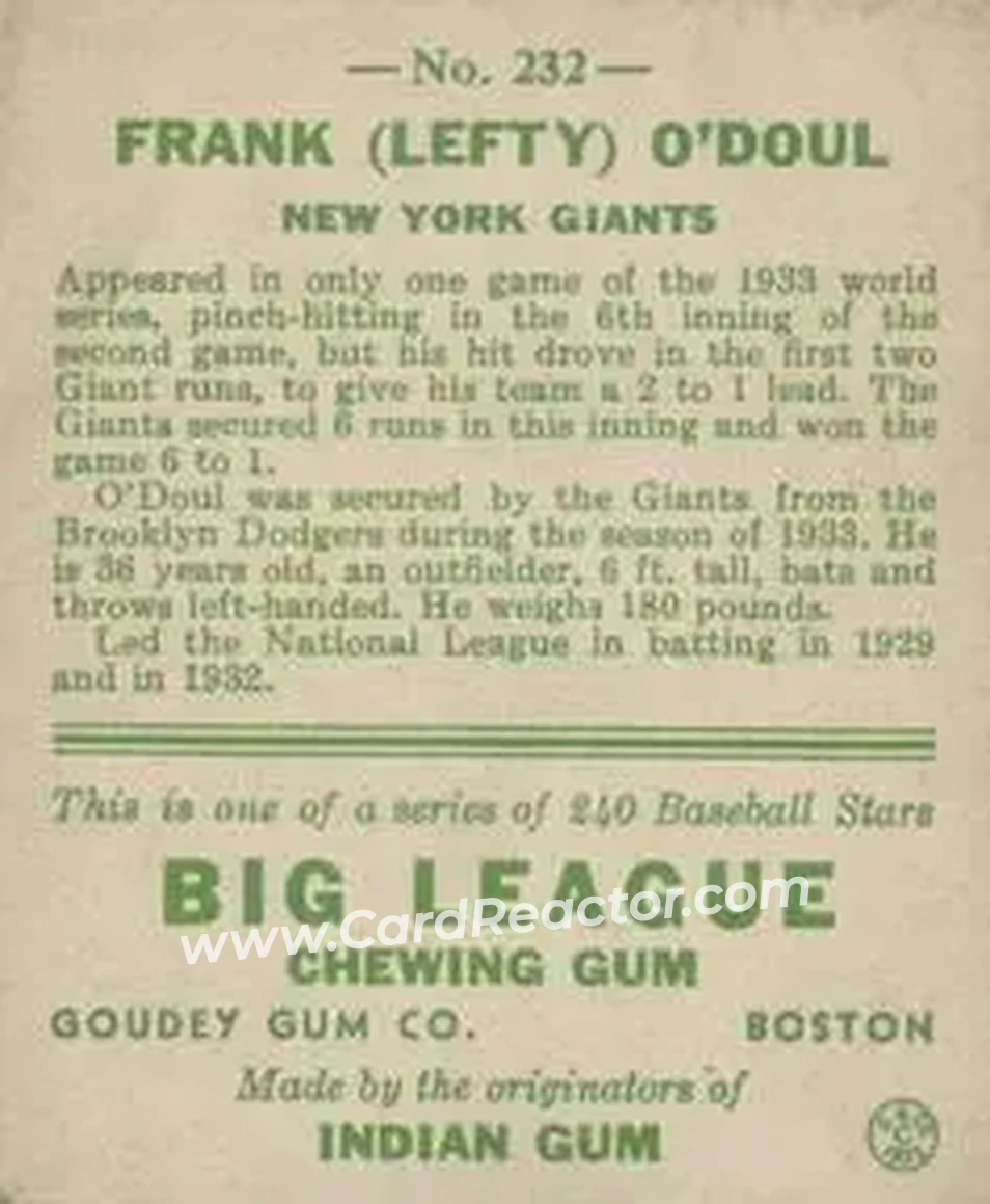 Back of Lefty O'Doul