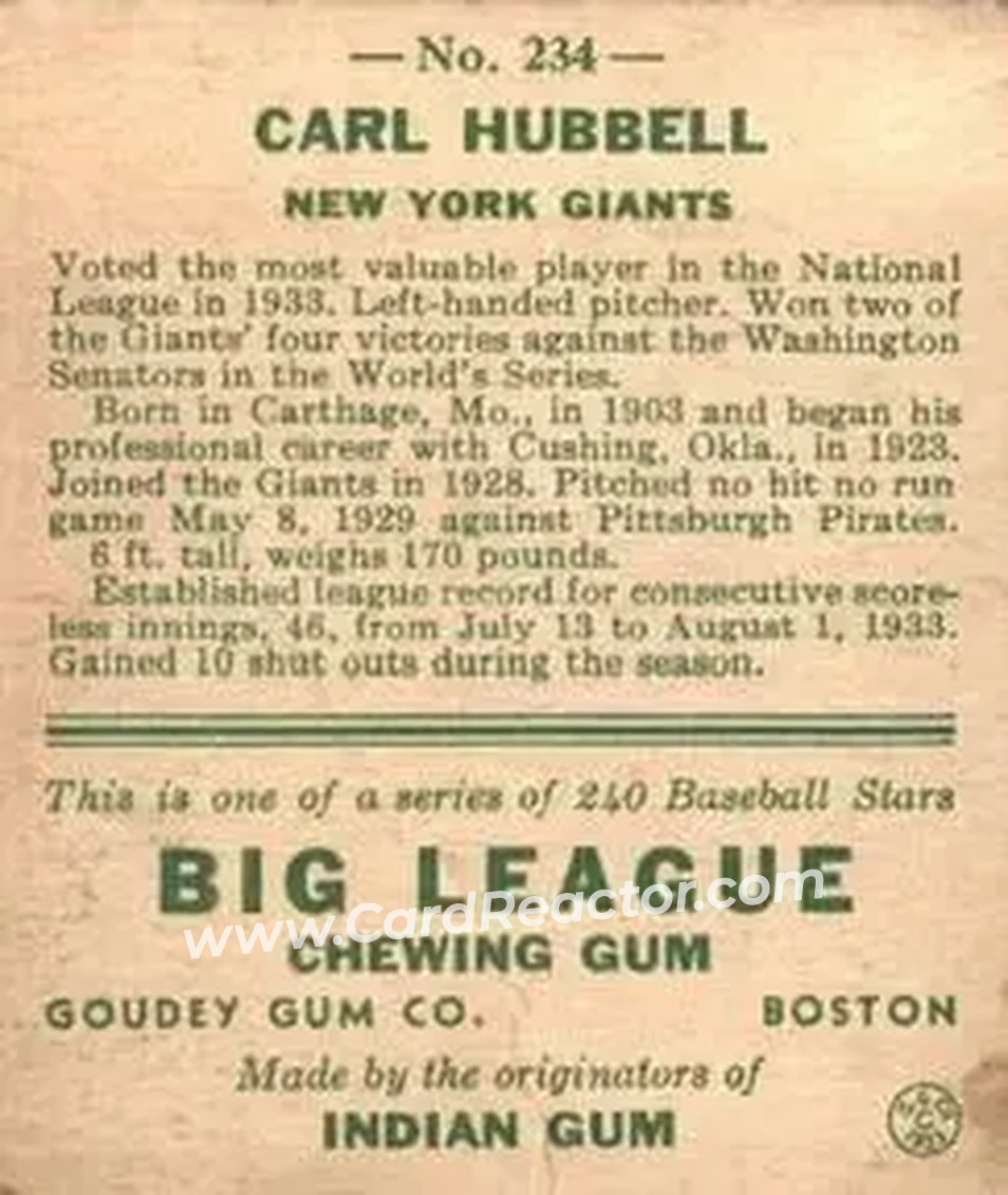 Back of Carl Hubbell